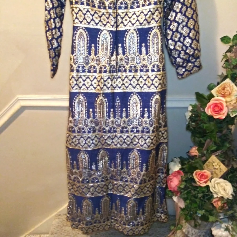 Vintage 1960's Bob Cunningham By Nellica Beitner Royal Blue & Gold Lame´ Gown - Picture 11 of 14
